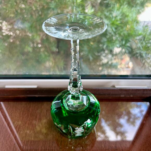 Vintage Traube-Style Emerald Green Cut-to-Clear Crystal Wine Hock Goblet - Picture 6 of 10